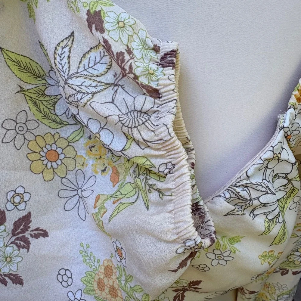 Madden NYC Floral Crop Top XL Yellow Retro Tie Back Long Sleeve Boho Festival - Picture 10 of 10